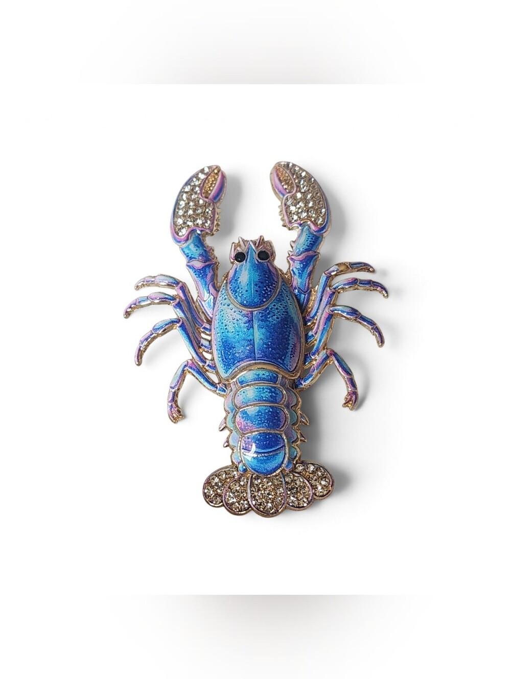 🦞 💎 "Lobster" Blue Enamel Rhinestone Brooch